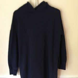 navy blue hooded sweater dress